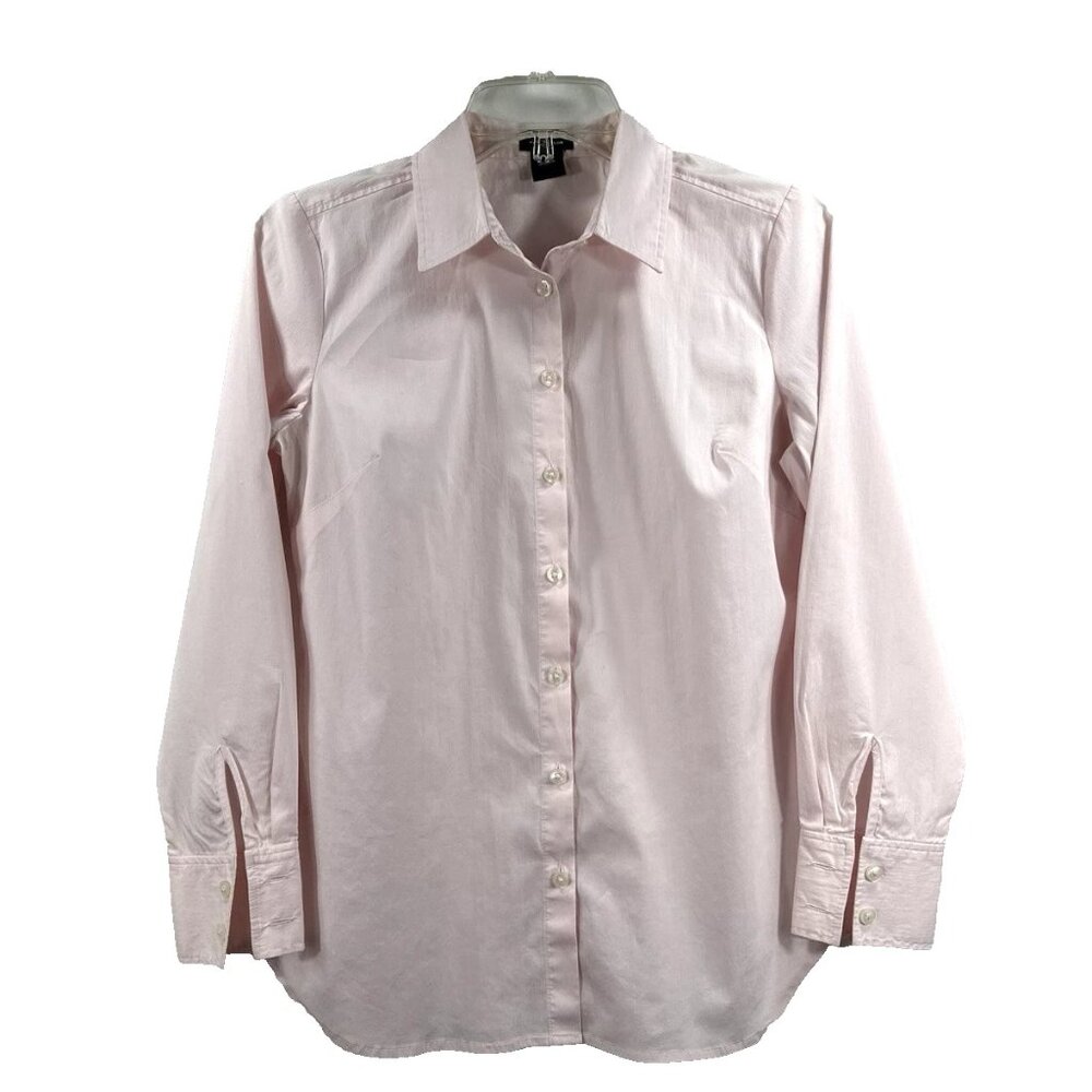 Ann Taylor Light Pink Button Up Shirt Long Sleeves Fitted Women Petite Size 0P